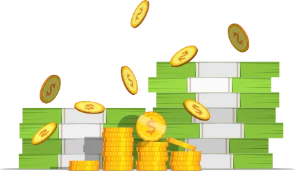 Stacks of cash and coins